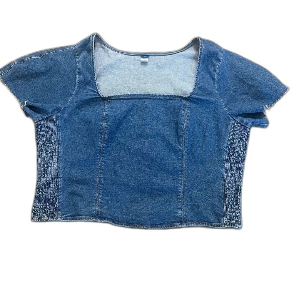 Old Navy Womens 2XL XXL Denim Crop Top Smocked Side Jeans Rodeo Sexy Stretch